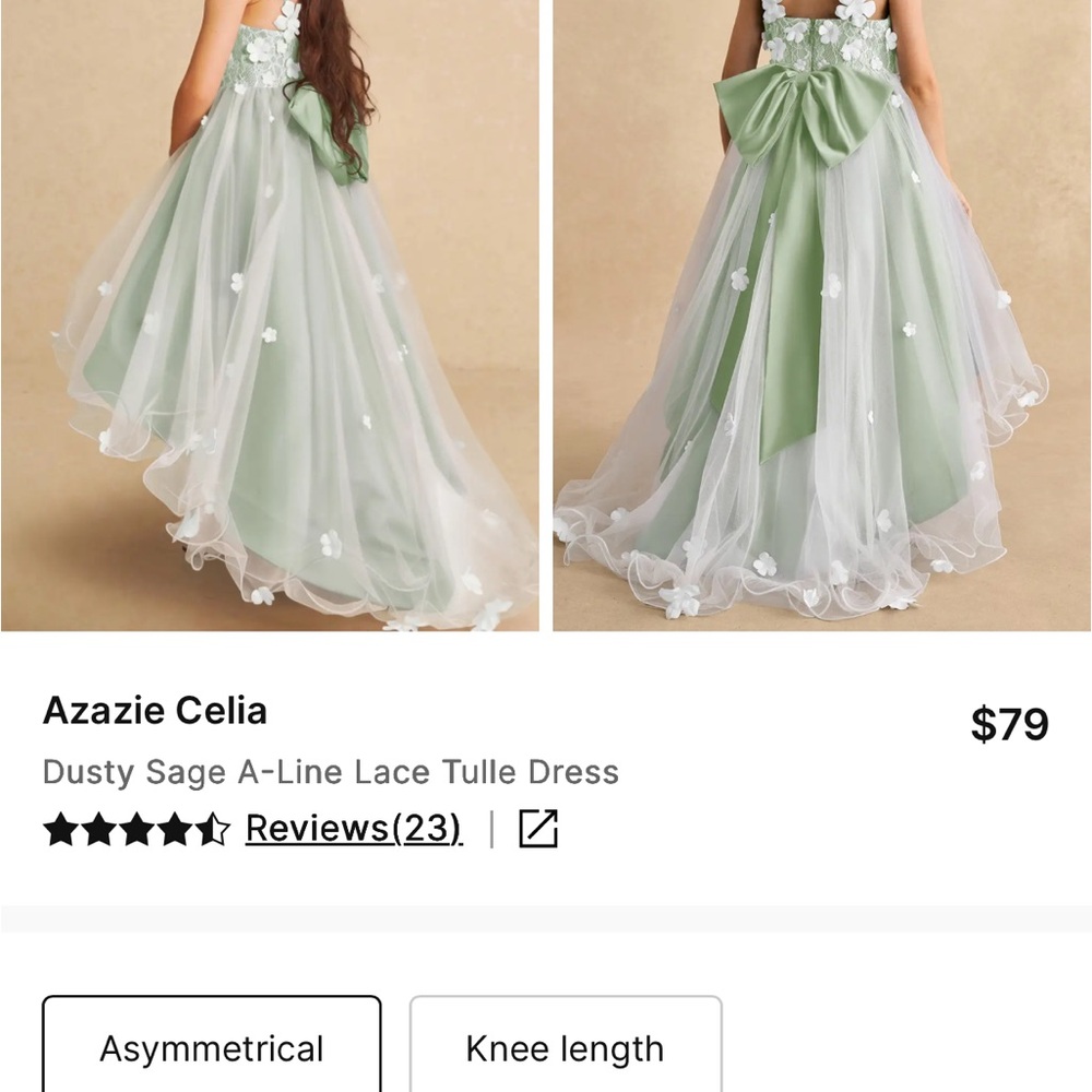 Sage Green Floral Tulle Girls' Dress - Picture 4 of 16